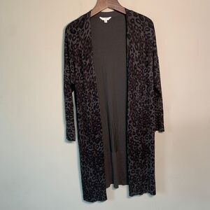 Terra & Sky Long Open Front Cheetah Cardigan Lightweight Office/Work Size 0X/14W